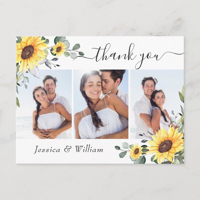 Elegant Eucalyptus Sunflowers PHOTO Thank You Postcard (Front)