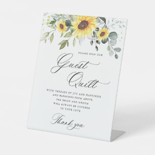Elegant Eucalyptus Sunflowers Wedding Guest Quilt Pedestal Sign