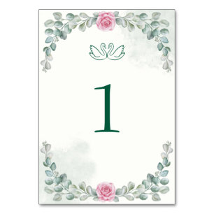 Elegant Eucalyptus & Swan Table Tent Number Card