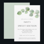 Elegant Eucalyptus Sweet Sixteen Birthday Invitation<br><div class="desc">Elegant Eucalyptus Sweet Sixteen Birthday Party Invitation.  Modern botanical style to invite your guests to celebrate your 16th birthday,  with watercolor greenery at the top from the right hand side. Easily personalise the text to your own requirements.</div>