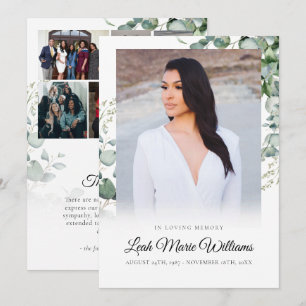 Elegant Eucalyptus Sympathy Funeral  Thank You Card