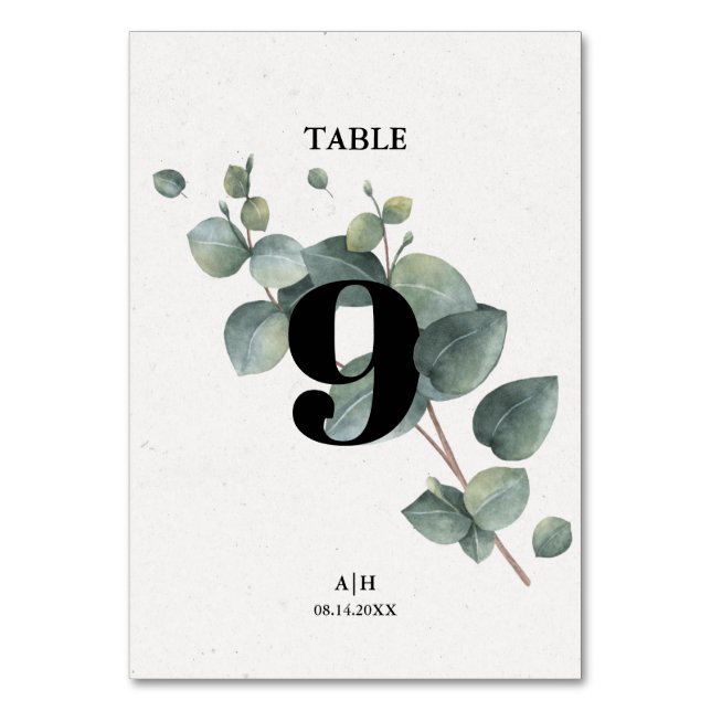 Elegant Eucalyptus Table Number Card (Front)