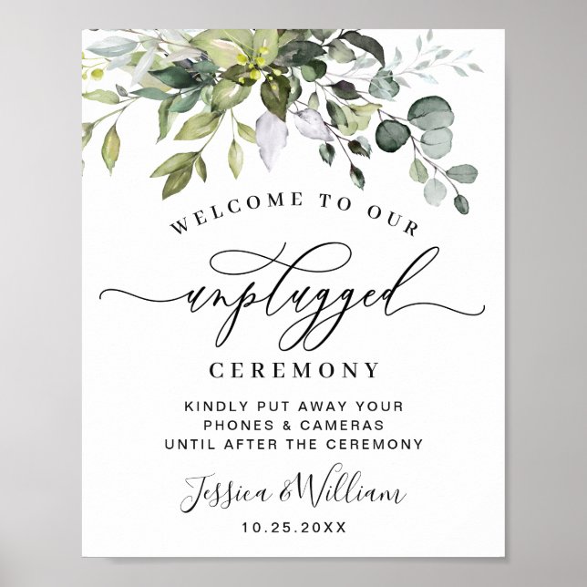 Elegant Eucalyptus Unplugged Wedding Ceremony Poster (Front)