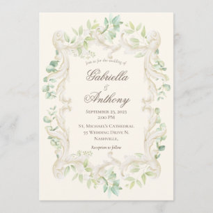 Elegant Eucalyptus Vintage Rustic Frame Wedding Invitation