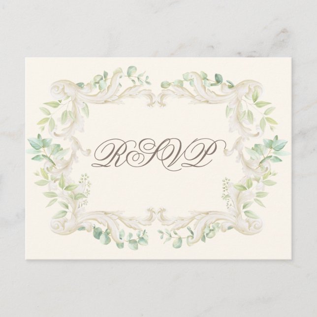 Elegant Eucalyptus Vintage Rustic Frame Wedding Postcard (Front)