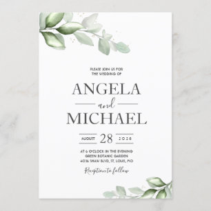 Elegant eucalyptus Watercolor Boho Leaf Invitation