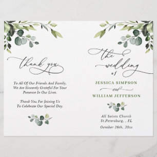 Elegant Eucalyptus Watercolor Boho Wedding Program