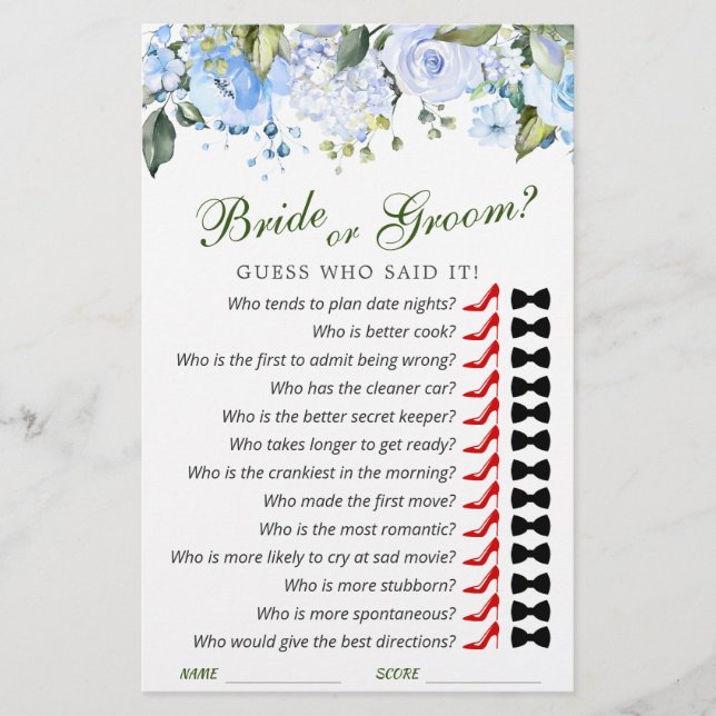 Elegant Eucalyptus Watercolor Bridal Shower Game (Front)