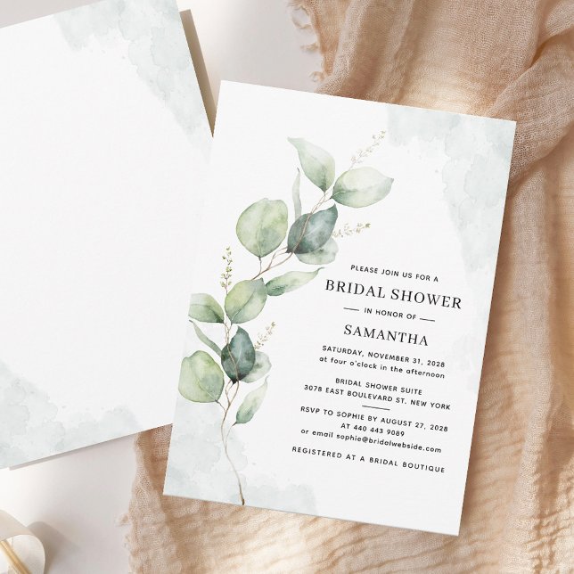 Elegant Eucalyptus Watercolor Bridal Shower Invitation (Watercolor Eucalyptus Greenery Bridal Shower Invitation)