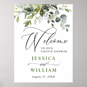 Elegant Eucalyptus Watercolor Couple Couple Shower Poster