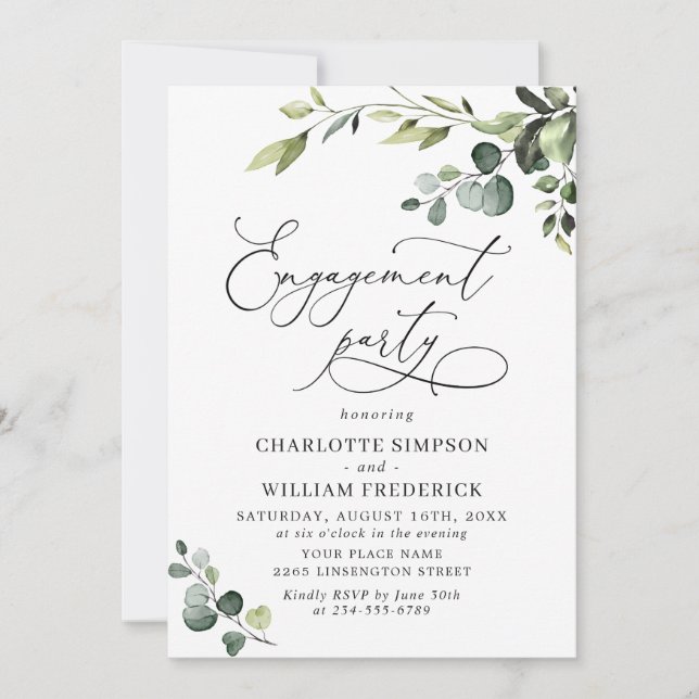 Elegant Eucalyptus Watercolor ENGAGEMENT PARTY Invitation (Front)
