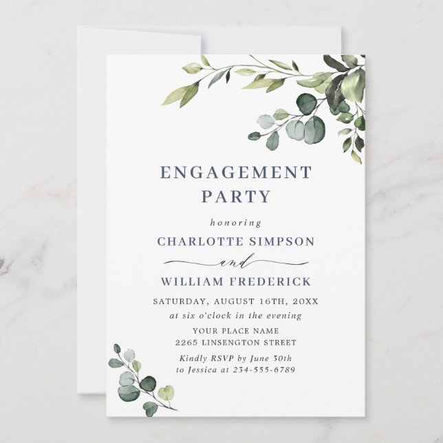 Elegant Eucalyptus Watercolor ENGAGEMENT  PARTY Invitation (Front)