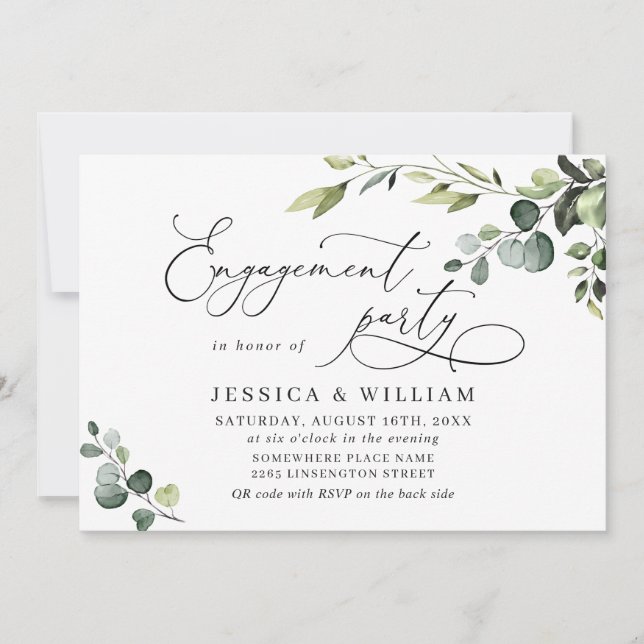Elegant Eucalyptus Watercolor ENGAGEMENT PARTY Invitation (Front)
