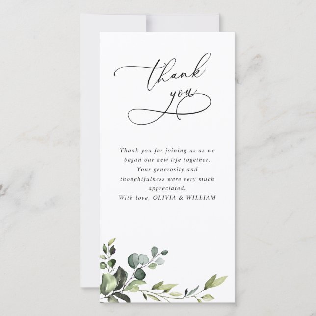 Elegant Eucalyptus Watercolor Floral QR Thank You Card (Front)
