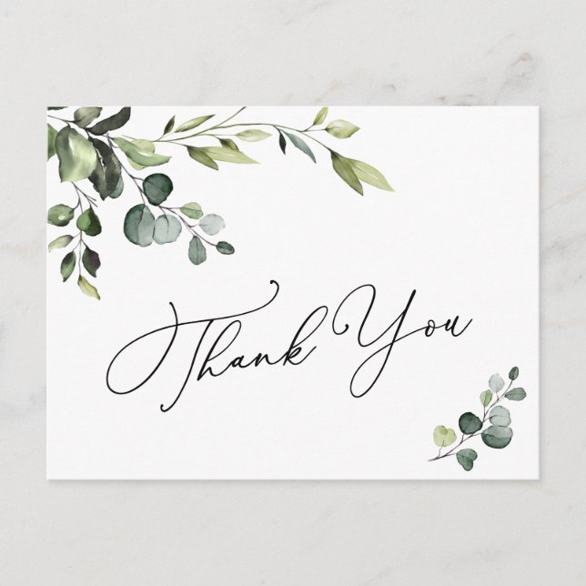 Elegant Eucalyptus Watercolor Floral Thank You Postcard (Front)