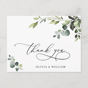 Elegant Eucalyptus Watercolor Floral Thank You QR Postcard