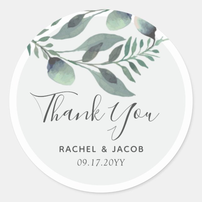 Elegant Eucalyptus Watercolor Floral Wedding Classic Round Sticker (Front)