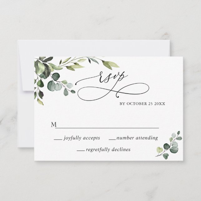 Elegant Eucalyptus Watercolor Floral Wedding RSVP Card (Front)