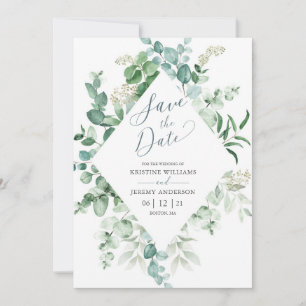 Elegant Eucalyptus Watercolor Greenery Wedding Save The Date