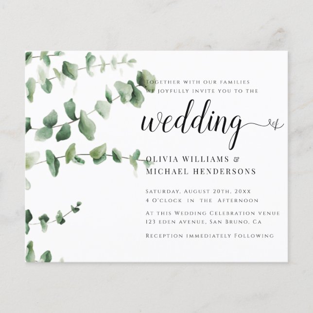ELEGANT EUCALYPTUS WATERCOLOR GREENREY WEDDING FLYER (Front)