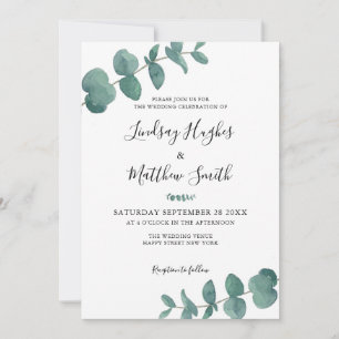 Elegant Eucalyptus Watercolor Leaves Wedding  Invitation