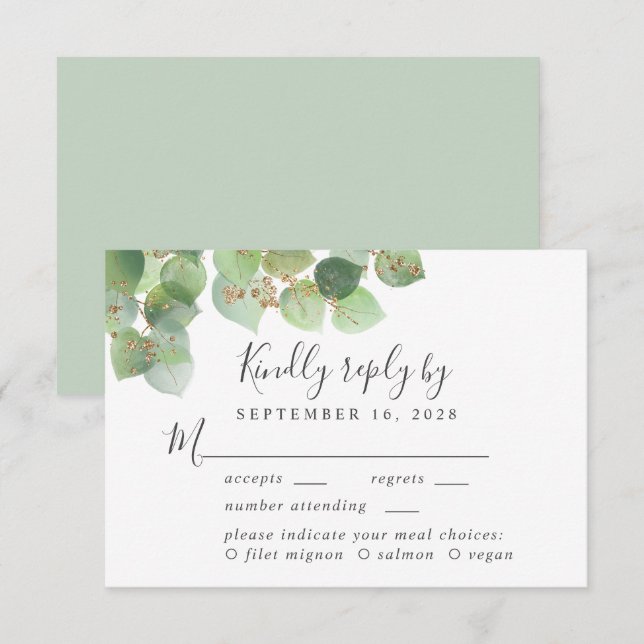 Elegant Eucalyptus Watercolor Meal Choice Wedding RSVP Card (Front/Back)
