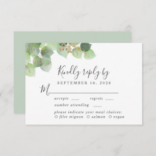 Elegant Eucalyptus Watercolor Meal Choice Wedding RSVP Card