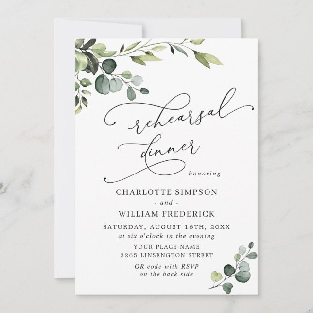 Elegant Eucalyptus Watercolor REHEARSAL DINNER Invitation (Front)