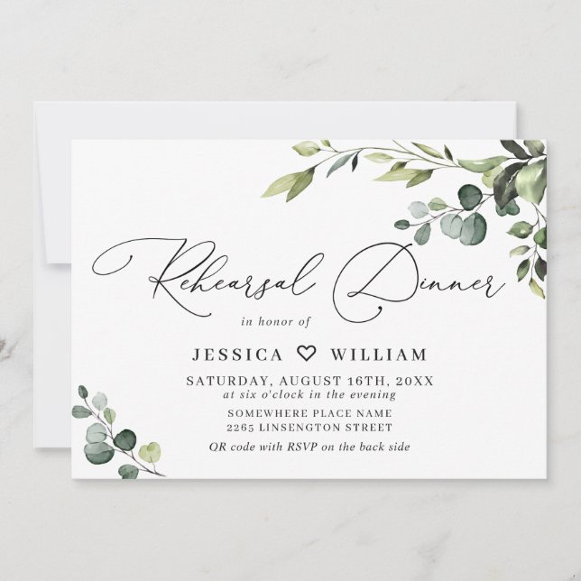 Elegant Eucalyptus Watercolor REHEARSAL DINNER Invitation (Front)