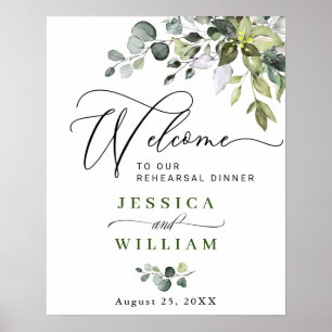 Elegant Eucalyptus Watercolor Rehearsal Dinner Pos Poster