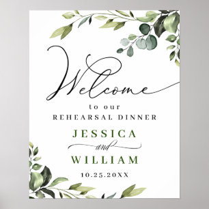 Elegant Eucalyptus Watercolor Rehearsal Dinner Poster