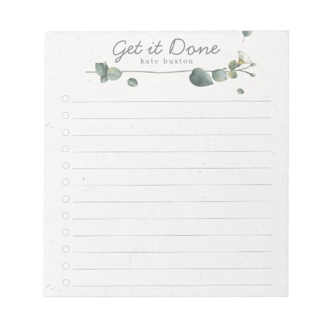 Elegant Eucalyptus Watercolor To-Do List Notepad (Front)