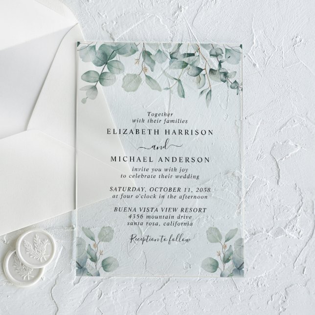 Elegant Eucalyptus Watercolor Wedding Acrylic Invitations (Make your day unforgettable with stunning acrylic wedding invitations—modern, elegant, unique!)