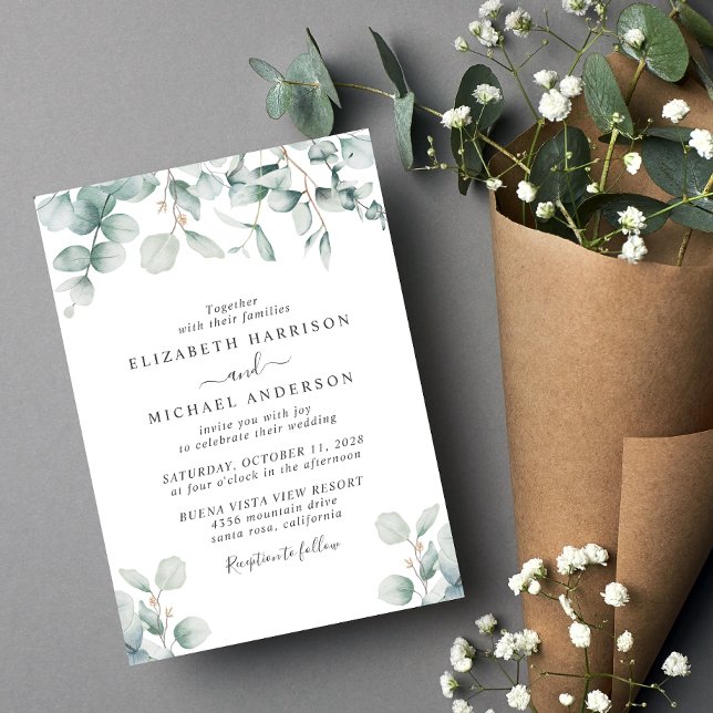 Elegant Eucalyptus Watercolor Wedding Invitation (Creator Uploaded)