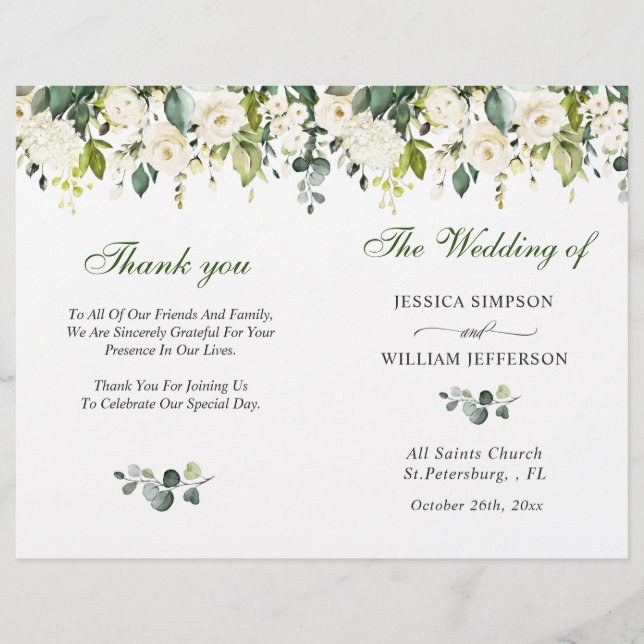 Elegant Eucalyptus Watercolor Wedding Program (Front)