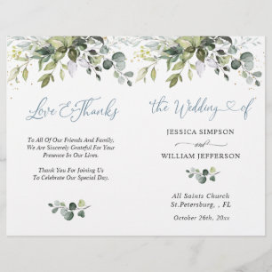 Elegant Eucalyptus Watercolor Wedding Program 