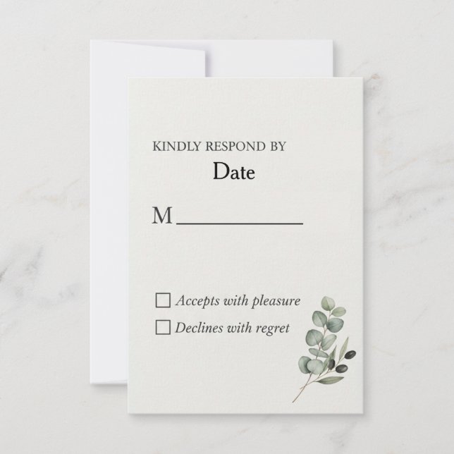 Elegant Eucalyptus Watercolor Wedding RSVP Card (Front)