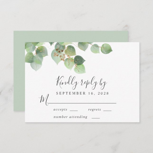 Elegant Eucalyptus Watercolor Wedding RSVP Card (Front/Back)