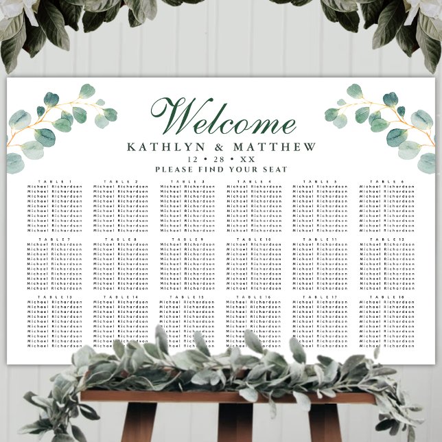 Elegant Eucalyptus Wedding 18 Table Seating Poster (Creator Uploaded)