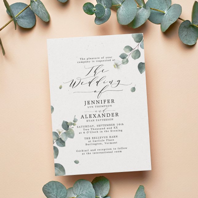 Elegant Eucalyptus Wedding All in One RSVP QR Code Invitation (Creator Uploaded)