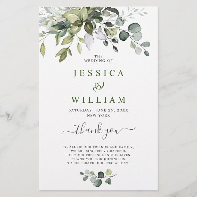 Elegant Eucalyptus Wedding Ceremony Program (Front)