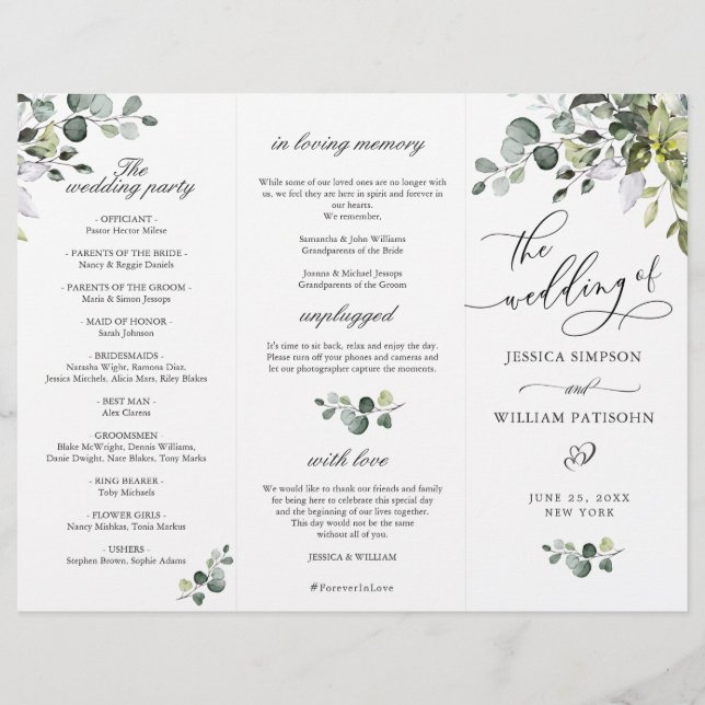 Elegant Eucalyptus Wedding Ceremony Program (Front)