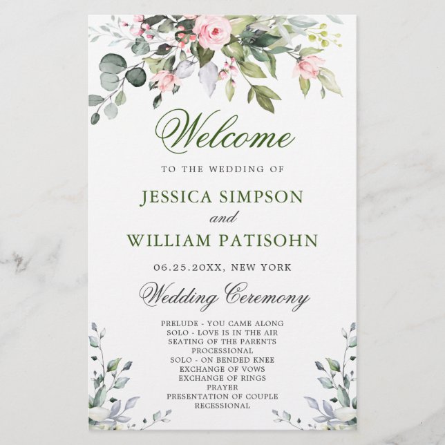 Elegant Eucalyptus Wedding Ceremony Program (Front)