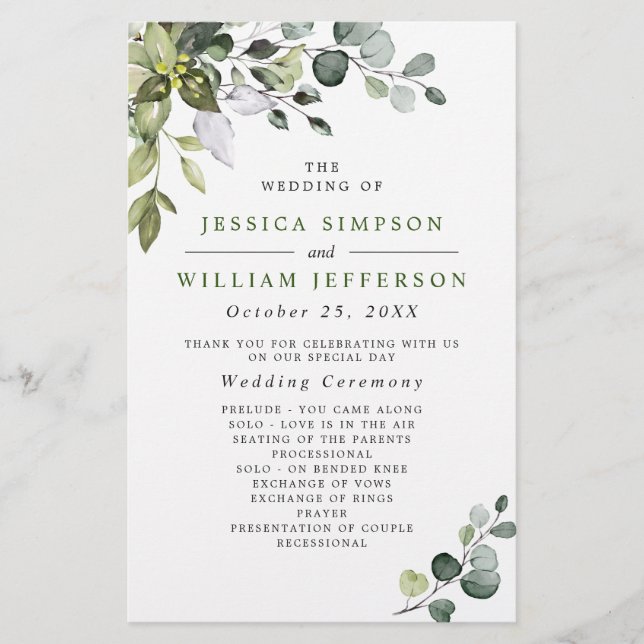 Elegant Eucalyptus Wedding Ceremony Program (Front)