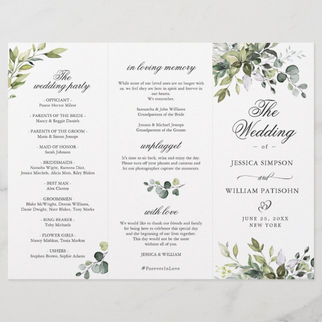Elegant Eucalyptus Wedding Ceremony Program (Front)