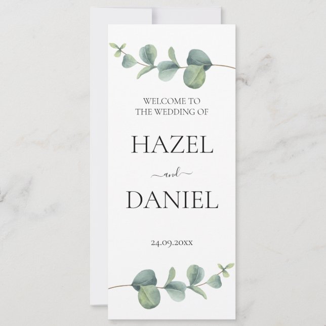 Elegant Eucalyptus Wedding Ceremony Program Card (Front)