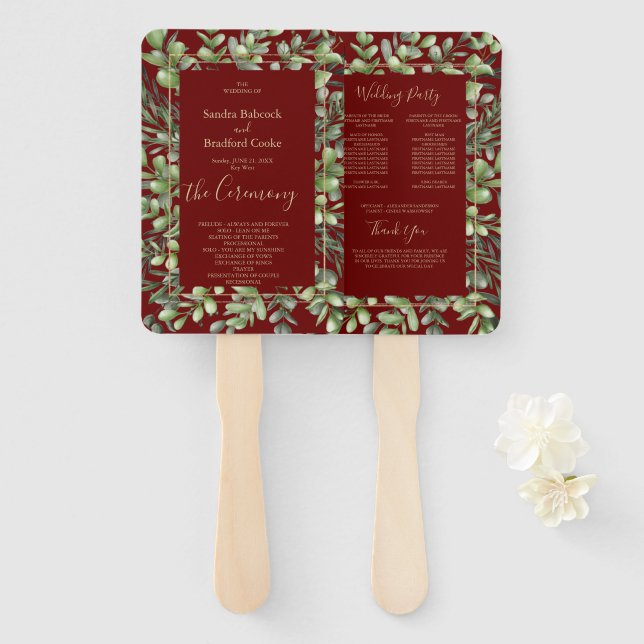 Elegant Eucalyptus Wedding Ceremony Program   Hand Fan (Front and Back)