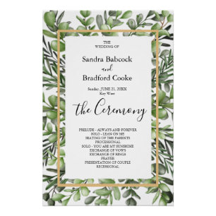 Elegant Eucalyptus Wedding Ceremony Program  Hand  Poster