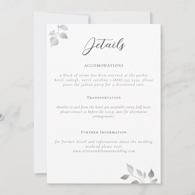 Elegant Eucalyptus Wedding Details Enclosure Card (Front)