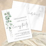 Elegant Eucalyptus Wedding Evening Party Invite Postcard<br><div class="desc">Elegant Eucalyptus Wedding Evening Party.  Minimalist botanical style to invite your evening wedding guests.  A set handwritten script for Evening Party and the rest of the text you can easily personalise. An artsy branch of modern watercolor eucalyptus leaves runs down the left hand side.</div>